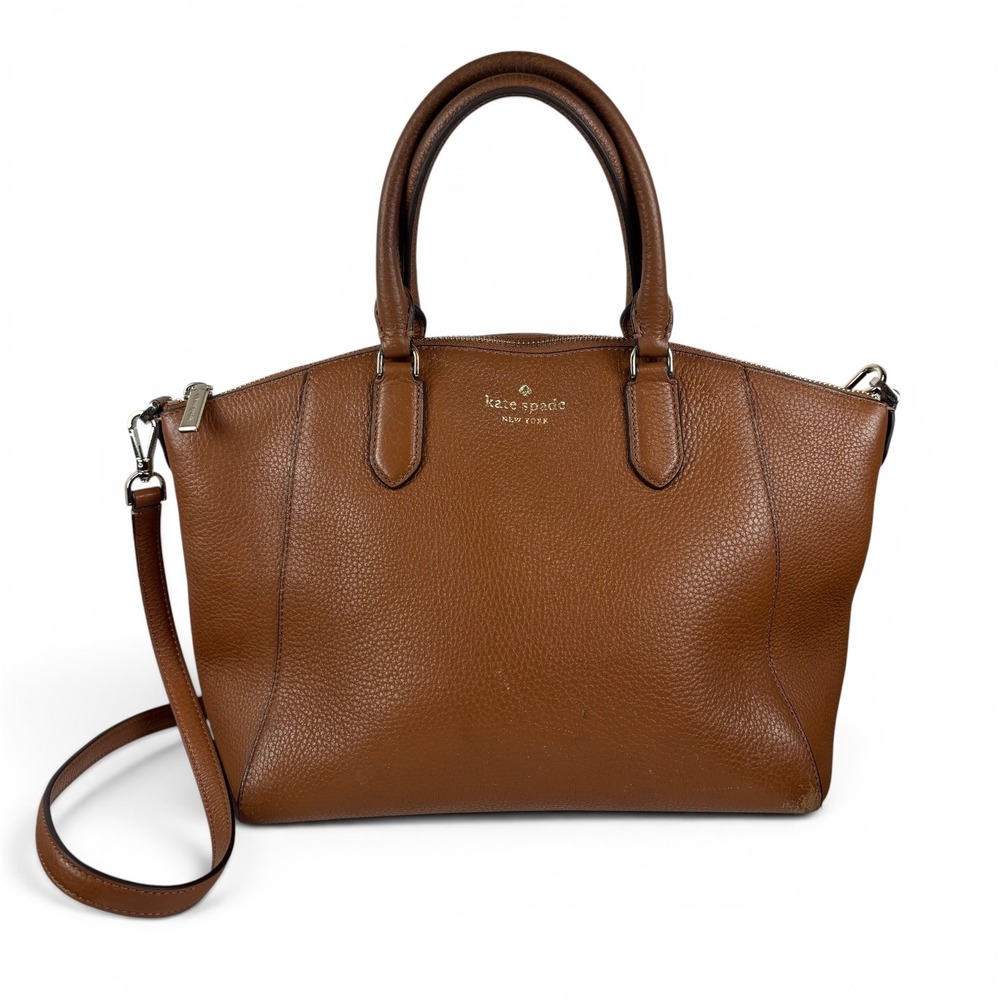 Kate Spade New York Cognac Brown Pebbled Leather Satchel Crossbody Bag
